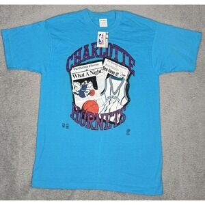 RARE‎ VTG Front Pages Charlotte Hornets Newspaper Print Mens L Single Stitch NWT